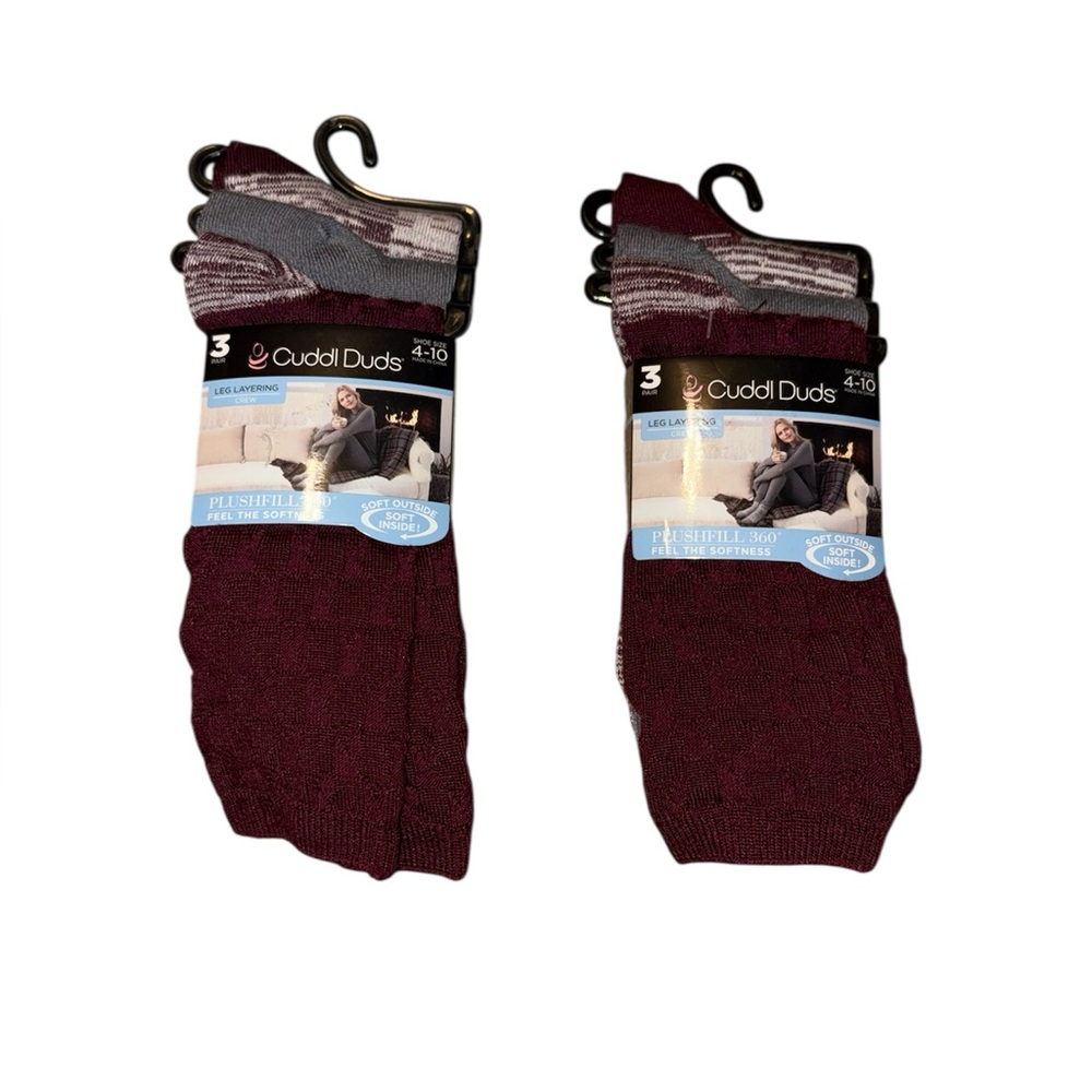 Women's Cuddl Duds - two 3-Pack Plushfill Diamond Tiles Spacedye Crew Socks